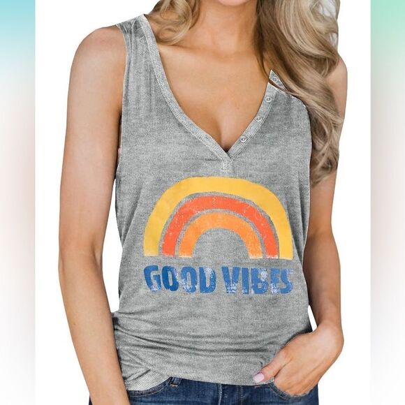 Good Vibes Pink Graphic Tank Top, Size Small - Picture 1 of 2